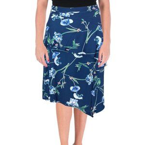 NWT Ivanka Trump Blue Crepe Floral Print Asymmetric Maxi Skirt 4